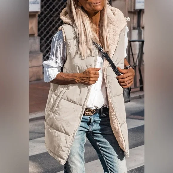 Zip-Up Longline Hooded Vest